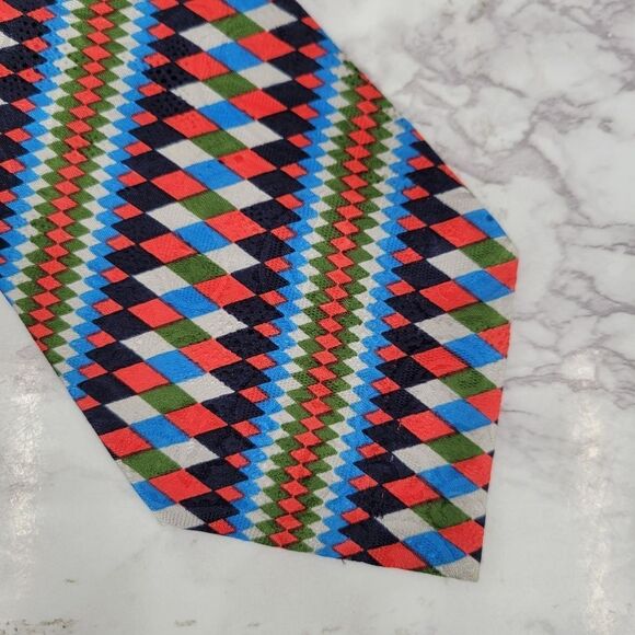 Vintage Retro Geometric Silk Multicolor Dismond Pattern Men's Tie Necktie - Picture 4 of 8